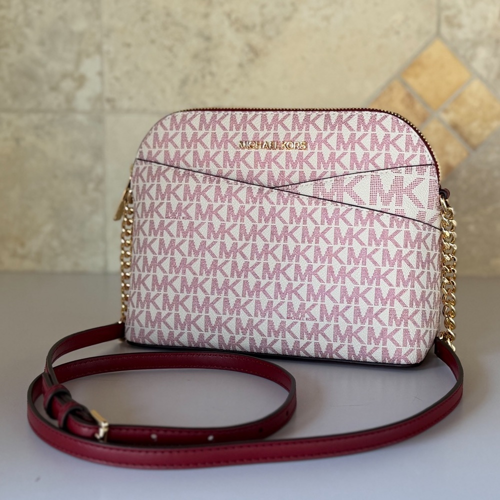 Michael Kors Jet Set Travel Dome Shoulder Crossbody Bag MK Cherry Multi